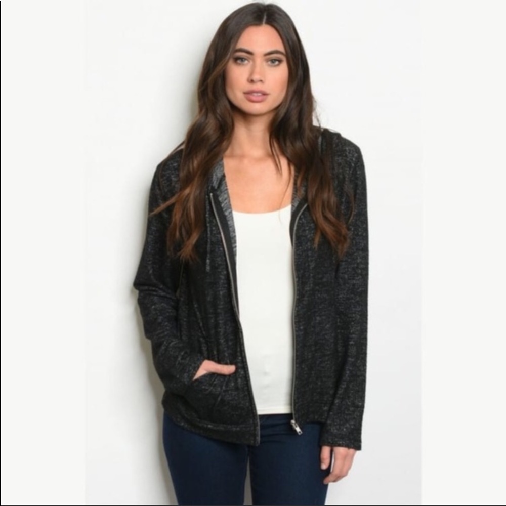 Long sleeve open front zipper detail hoodie.